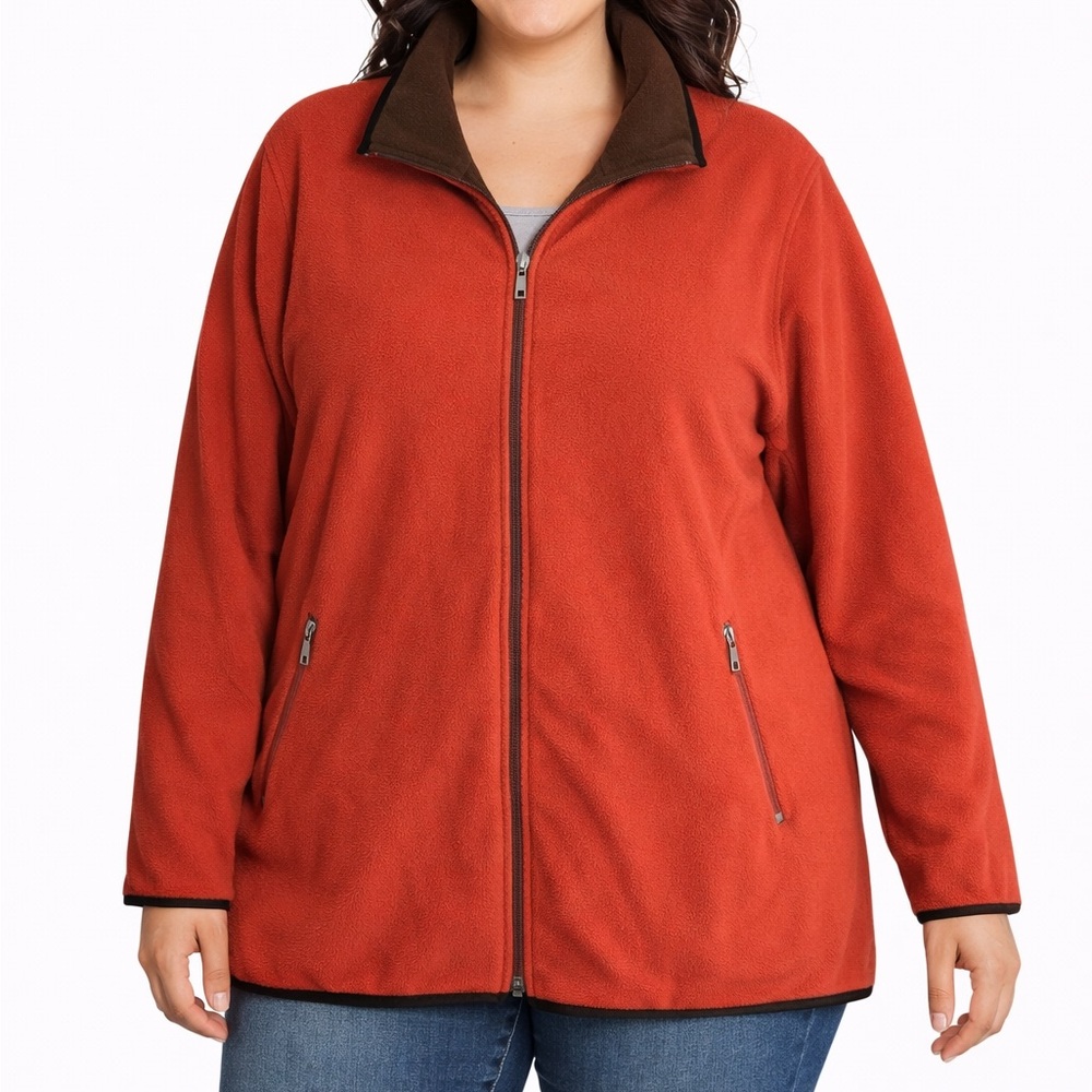 Junonia  Reversible Fleece Sweatshirt Jacket in Orange / Brown. Size 2X